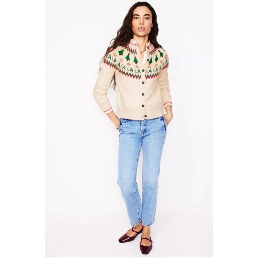 New Boden Edie Fair Isle Alpaca Blend Holiday Cardigan Sweater Cream S MSRP$150 - Picture 9 of 13